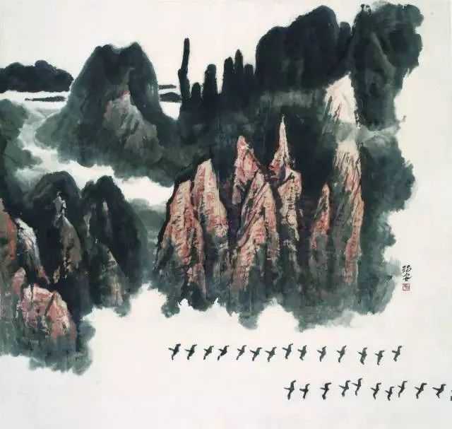 张治安《登高临远》136cm×135cm 纸本水墨 1983年